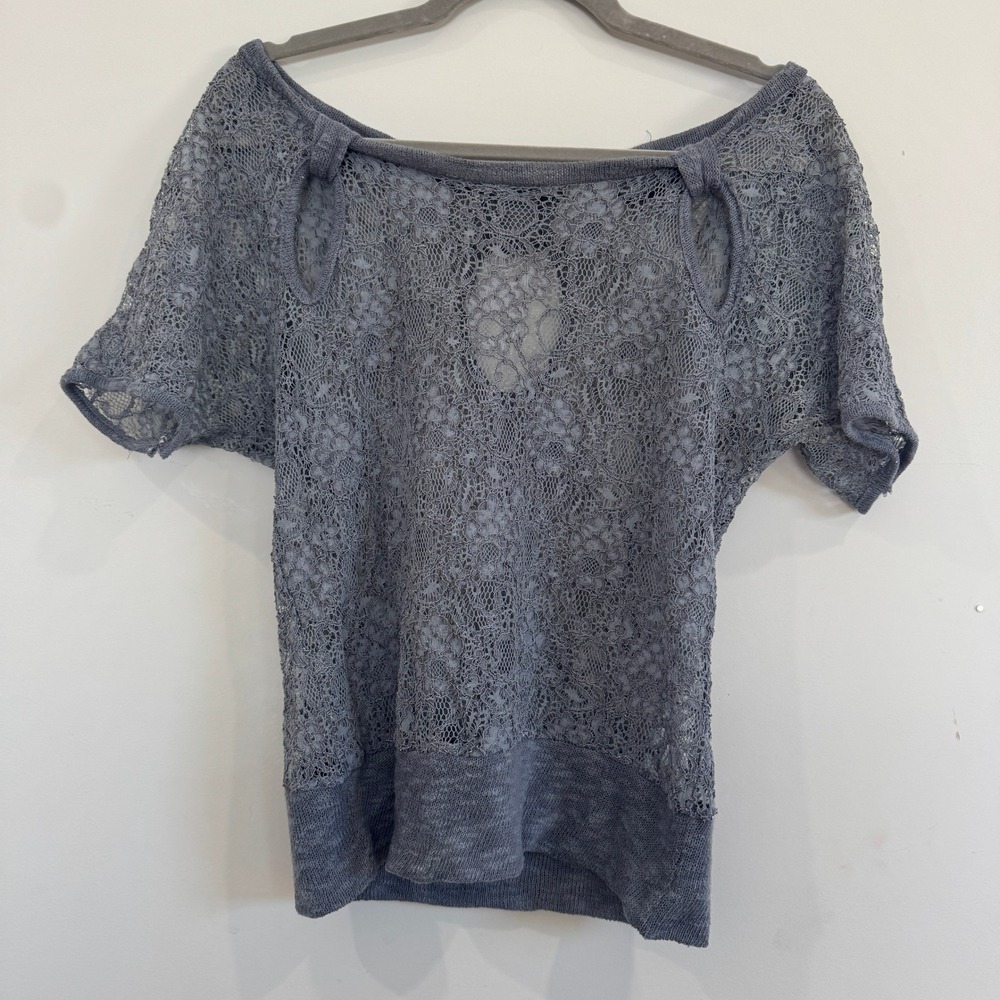 Daytrip Lace Knit Dolman Top Womens‎ Medium Gray Sheer Keyhole Whimsigoth Indie